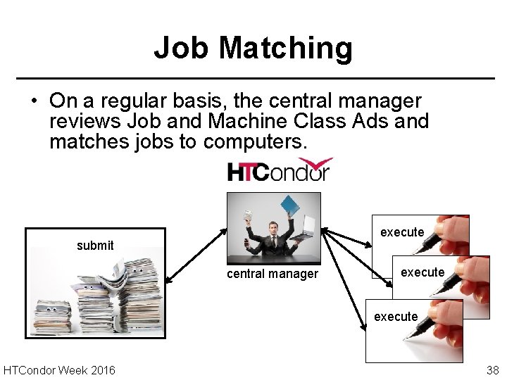 Job Matching • On a regular basis, the central manager reviews Job and Machine