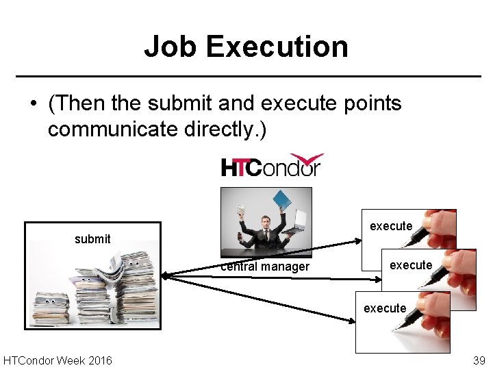 Job Execution • (Then the submit and execute points communicate directly. ) execute submit