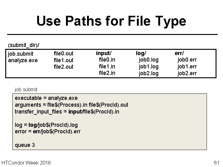 Use Paths for File Type (submit_dir)/ job. submit analyze. exe file 0. out file