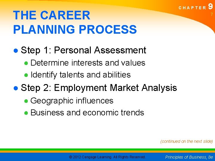 CHAPTER THE CAREER PLANNING PROCESS 9 7 ● Step 1: Personal Assessment ● Determine