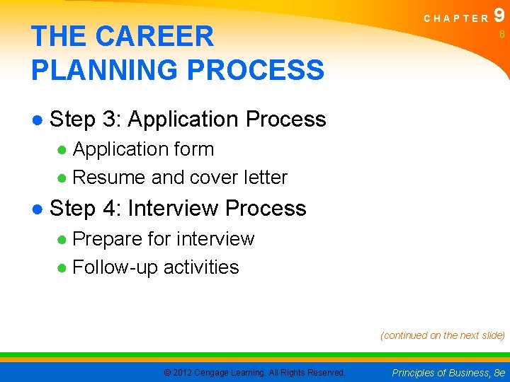 THE CAREER PLANNING PROCESS CHAPTER 9 8 ● Step 3: Application Process ● Application