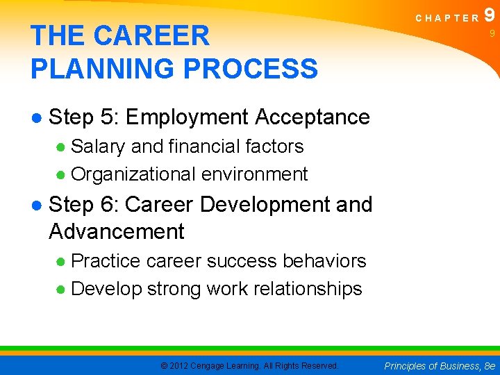 THE CAREER PLANNING PROCESS CHAPTER 9 9 ● Step 5: Employment Acceptance ● Salary