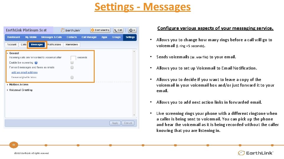 Settings - Messages Configure various aspects of your messaging service. Earth. Link Platinum Seat