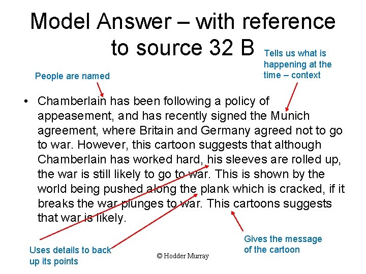Model Answer – with reference to source 32 B Tells us what is happening