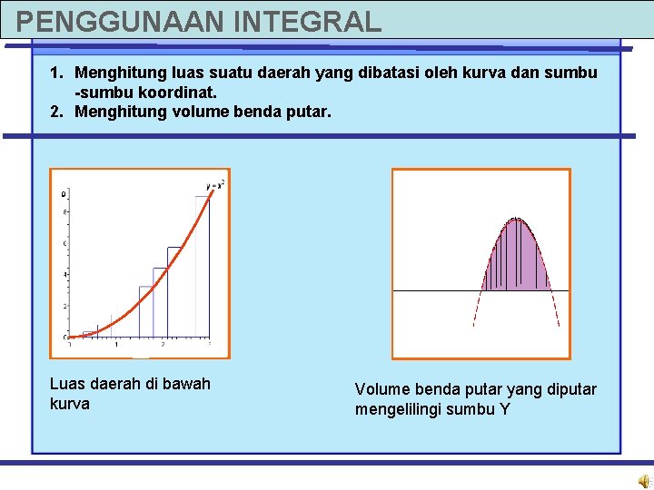 PENGGUNAAN INTEGRAL 1. Menghitung luas suatu daerah yang dibatasi oleh kurva dan sumbu -sumbu