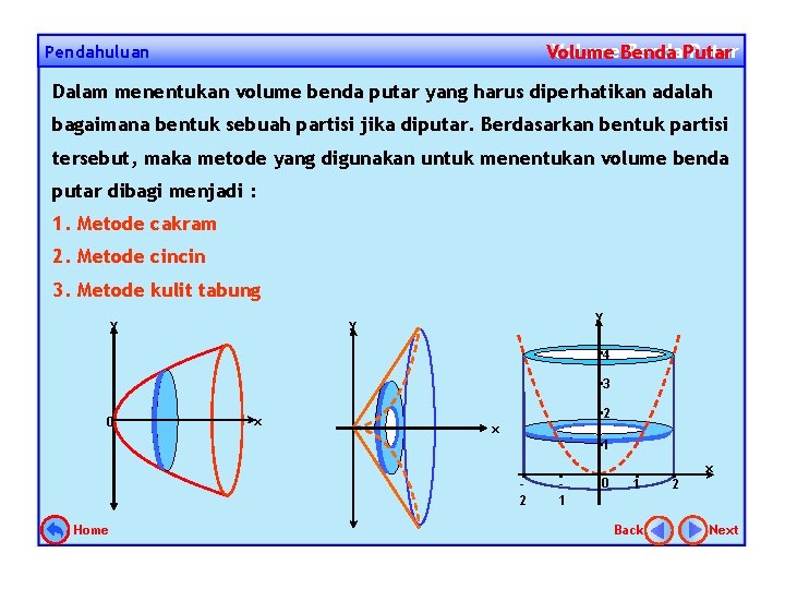 Volume. Benda. Putar Volume Pendahuluan Dalam menentukan volume benda putar yang harus diperhatikan adalah