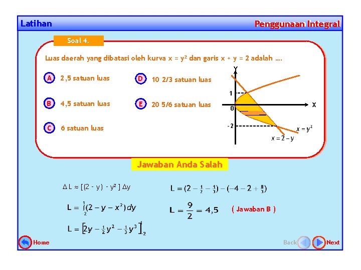 Latihan Penggunaan Integral Penggunaan Soal 4. Luas daerah yang dibatasi oleh kurva x =