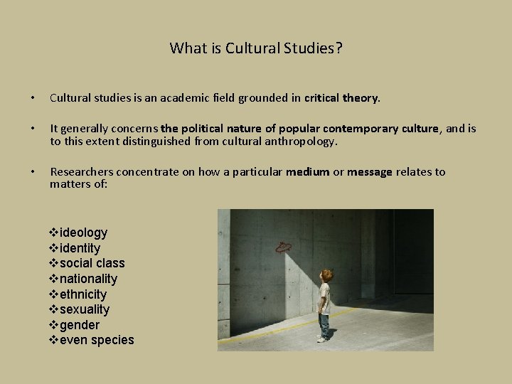 What is Cultural Studies? • Cultural studies is an academic field grounded in critical