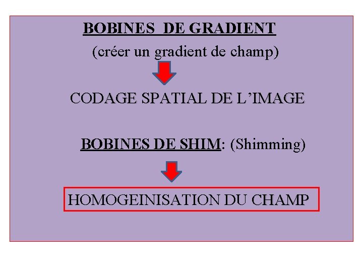 BOBINES DE GRADIENT (créer un gradient de champ) CODAGE SPATIAL DE L’IMAGE BOBINES DE