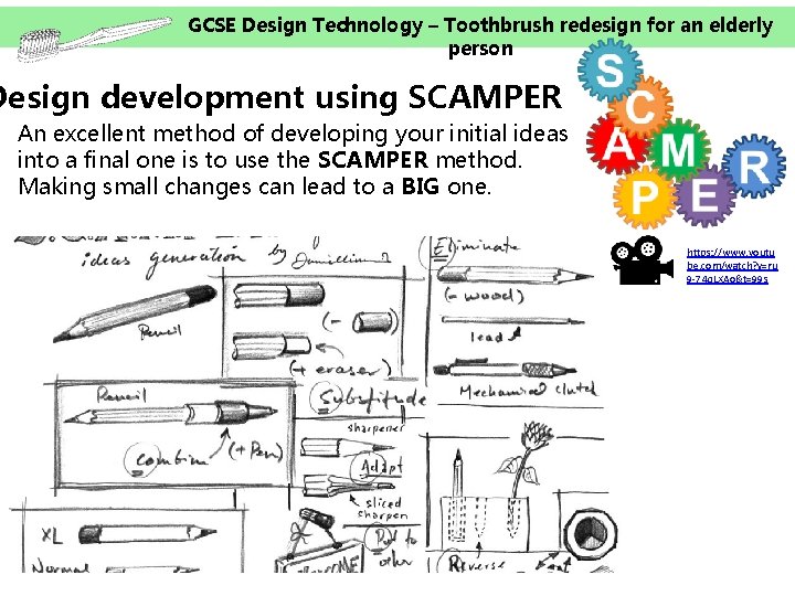 GCSE Design Technology – Toothbrush redesign for an elderly person Design development using SCAMPER