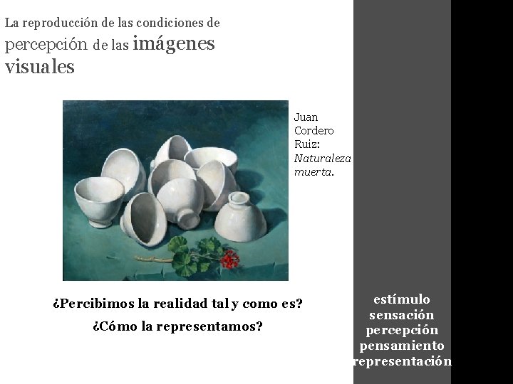 La reproducción de las condiciones de percepción de las imágenes visuales Juan Cordero Ruiz:
