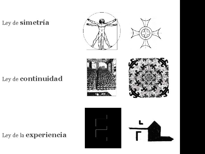 Ley de simetría Ley de continuidad Ley de la experiencia 