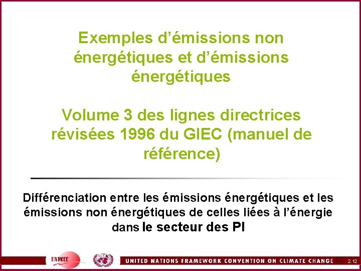 Exemples d’émissions non énergétiques et d’émissions énergétiques Volume 3 des lignes directrices révisées 1996