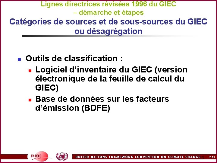 Lignes directrices révisées 1996 du GIEC – démarche et étapes Catégories de sources et