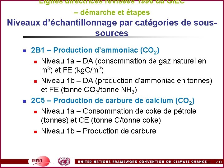 Lignes directrices révisées 1996 du GIEC – démarche et étapes Niveaux d’échantillonnage par catégories