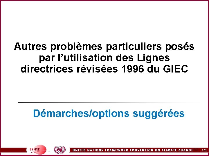 Autres problèmes particuliers posés par l’utilisation des Lignes directrices révisées 1996 du GIEC Démarches/options