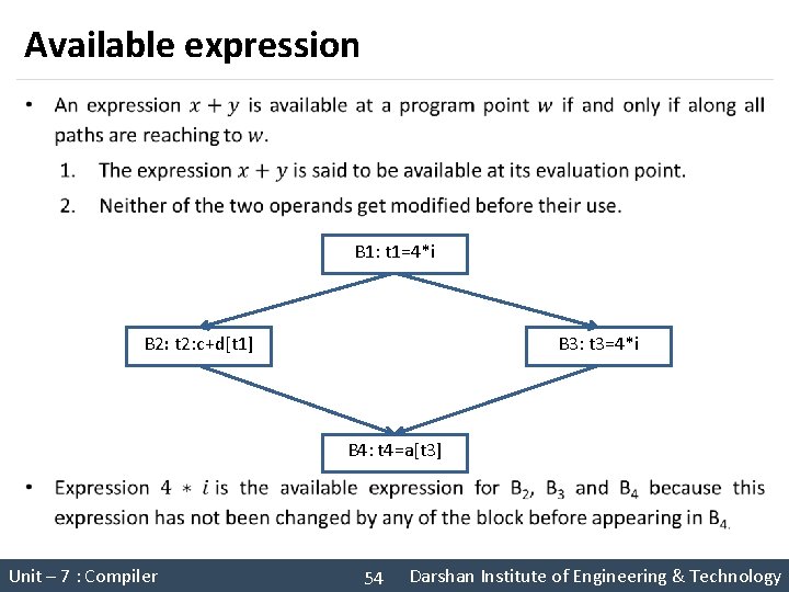 Available expression § B 1: t 1=4*i B 2: t 2: c+d[t 1] B