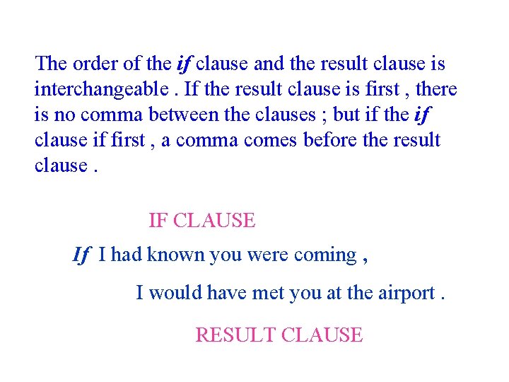 The order of the if clause and the result clause is interchangeable. If the