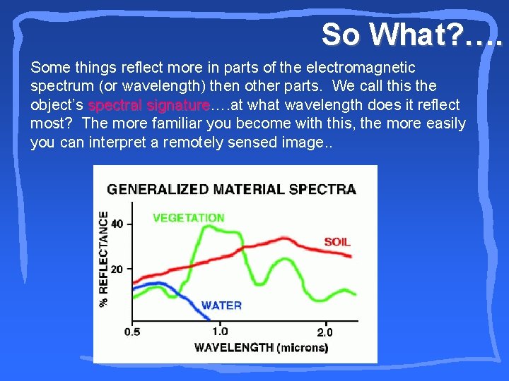 So What? …. Some things reflect more in parts of the electromagnetic spectrum (or
