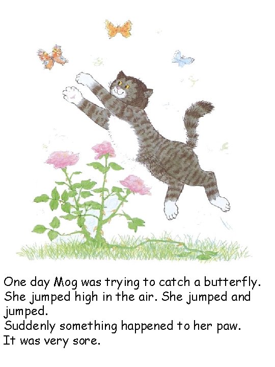 One day Mog was trying to catch a butterfly. She jumped high in the