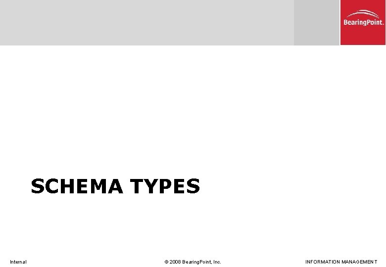 SCHEMA TYPES Internal © 2008 Bearing. Point, Inc. INFORMATION MANAGEMENT 