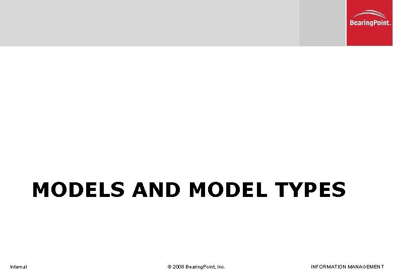 MODELS AND MODEL TYPES Internal © 2008 Bearing. Point, Inc. INFORMATION MANAGEMENT 