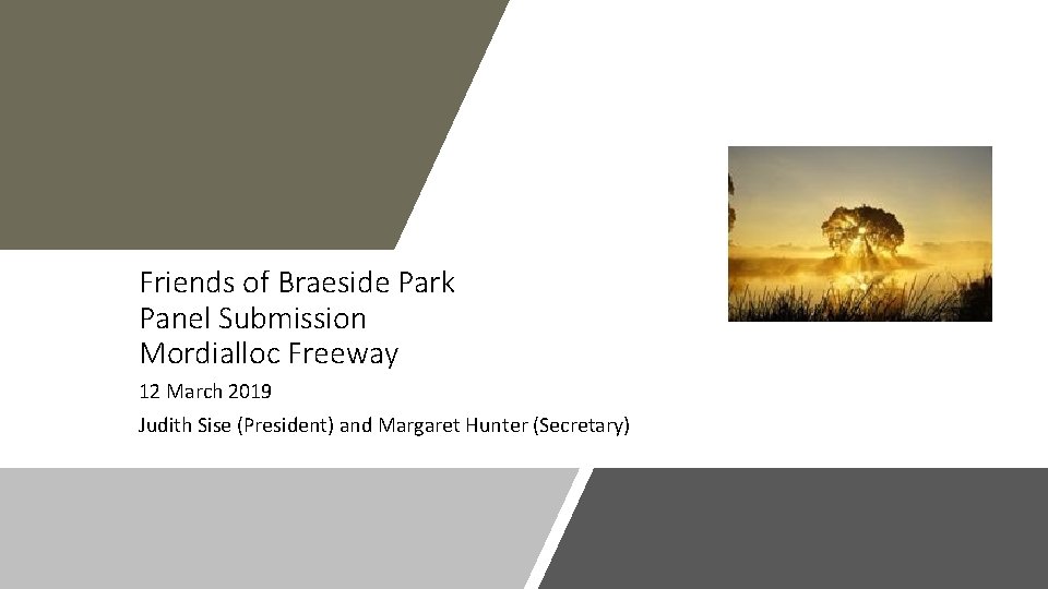 Friends of Braeside Park Panel Submission Mordialloc Freeway 12 March 2019 Judith Sise (President)