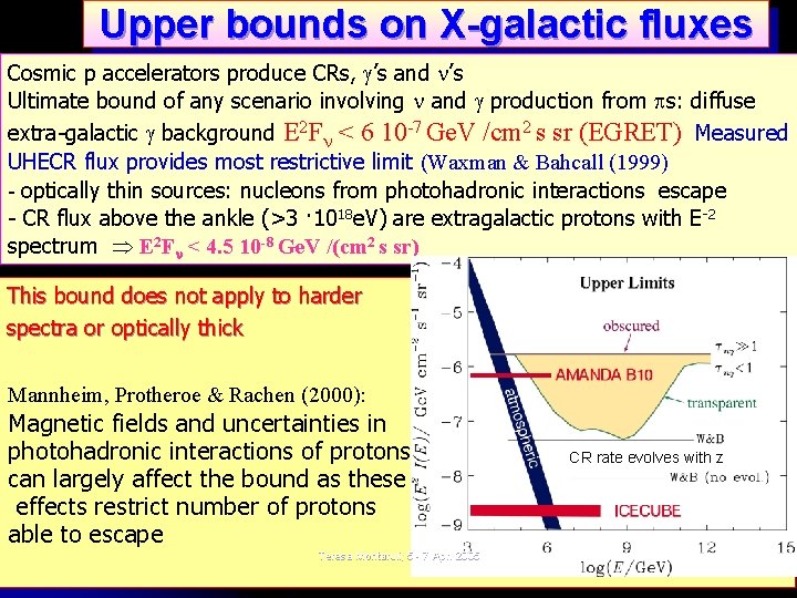Upper bounds on X-galactic fluxes Cosmic p accelerators produce CRs, ’s and ’s Ultimate