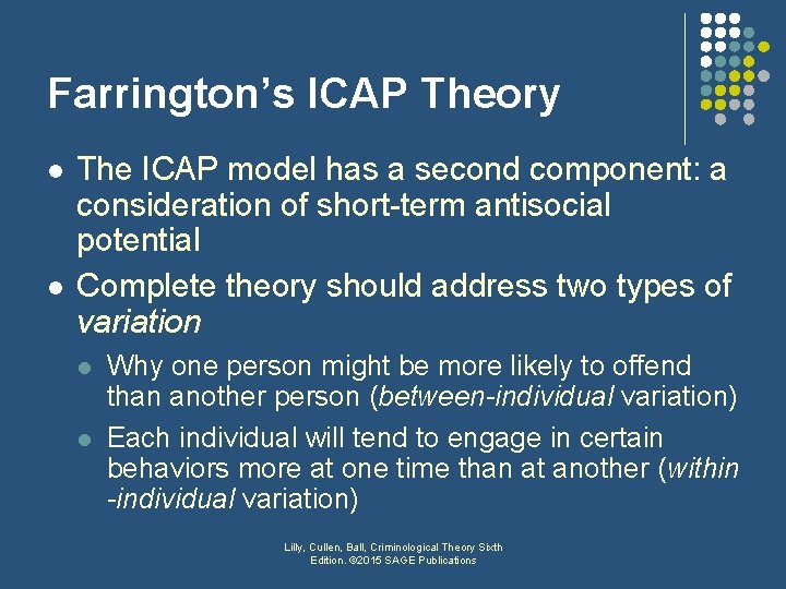 Farrington’s ICAP Theory l l The ICAP model has a second component: a consideration