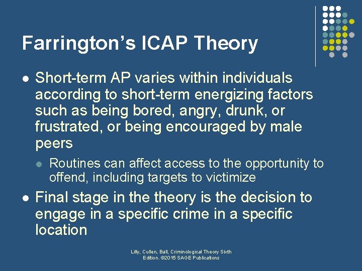 Farrington’s ICAP Theory l Short-term AP varies within individuals according to short-term energizing factors