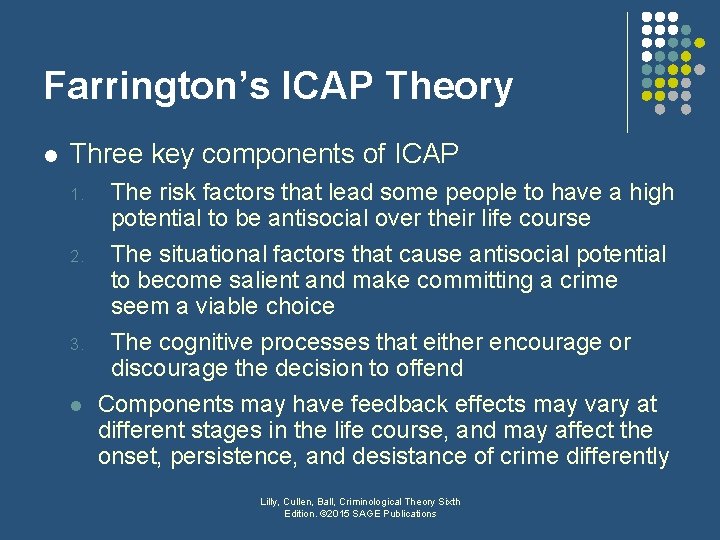 Farrington’s ICAP Theory l Three key components of ICAP 1. 2. 3. l The