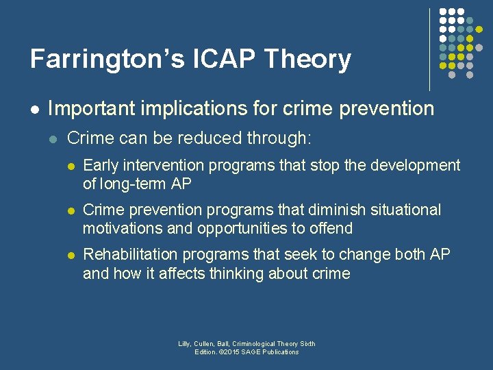 Farrington’s ICAP Theory l Important implications for crime prevention l Crime can be reduced