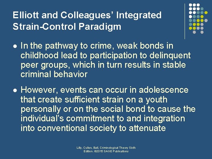 Elliott and Colleagues’ Integrated Strain-Control Paradigm l In the pathway to crime, weak bonds