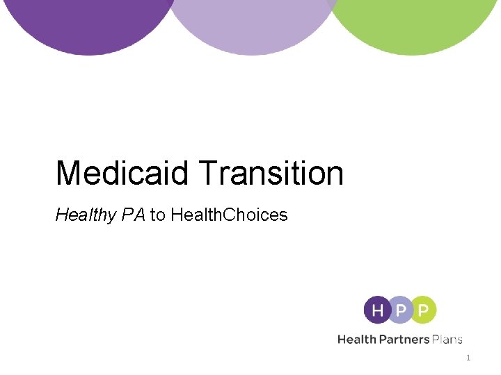 Medicaid Transition Healthy PA to Health. Choices 1 