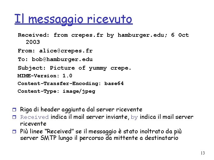 Il messaggio ricevuto Received: from crepes. fr by hamburger. edu; 6 Oct 2003 From: