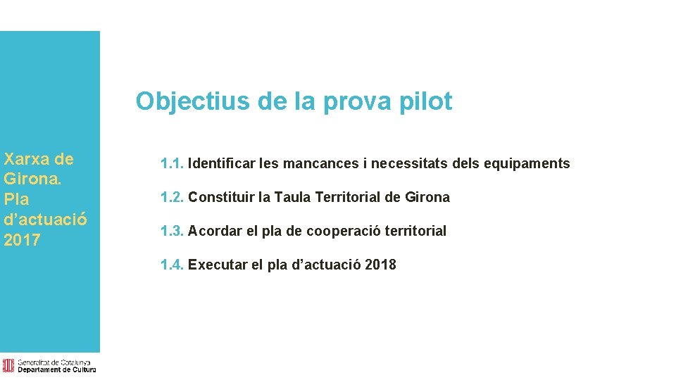 Objectius de la prova pilot Xarxa de Girona. Pla d’actuació 2017 1. 1. Identificar