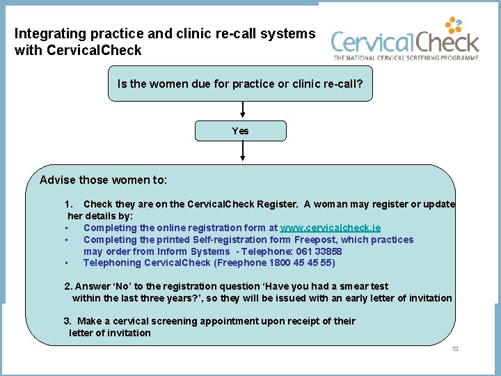 Integrating practice and clinic re-call systems with Cervical. Check Is the women due for