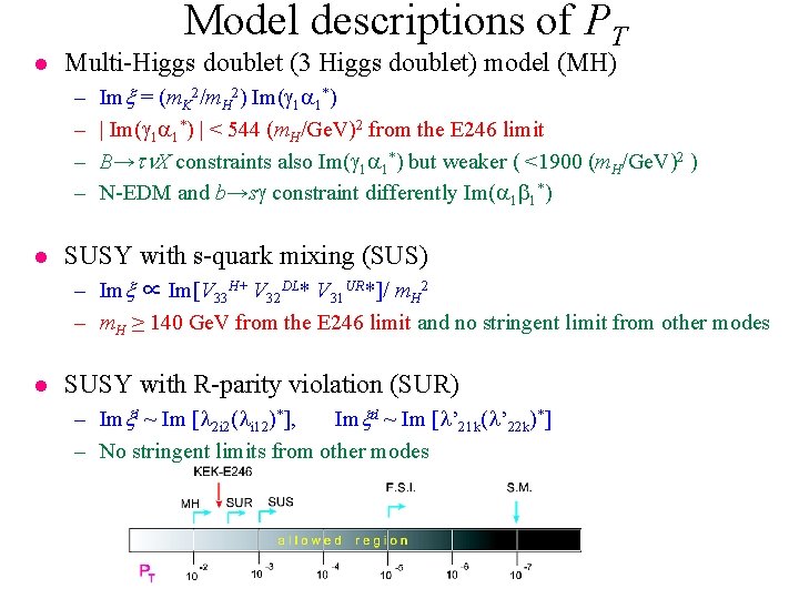 Model descriptions of PT l Multi-Higgs doublet (3 Higgs doublet) model (MH) – –