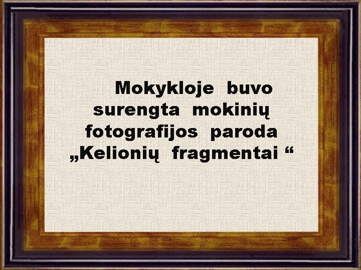 Mokykloje buvo surengta mokinių fotografijos paroda „Kelionių fragmentai “ 