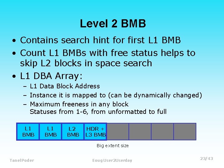 Level 2 BMB • Contains search hint for first L 1 BMB • Count