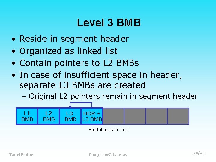 Level 3 BMB • • Reside in segment header Organized as linked list Contain