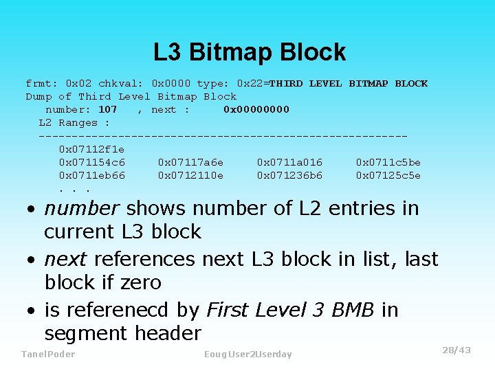 L 3 Bitmap Block frmt: 0 x 02 chkval: 0 x 0000 type: 0