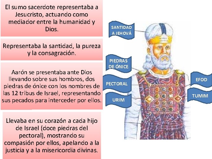 El sumo sacerdote representaba a Jesucristo, actuando como mediador entre la humanidad y Dios.