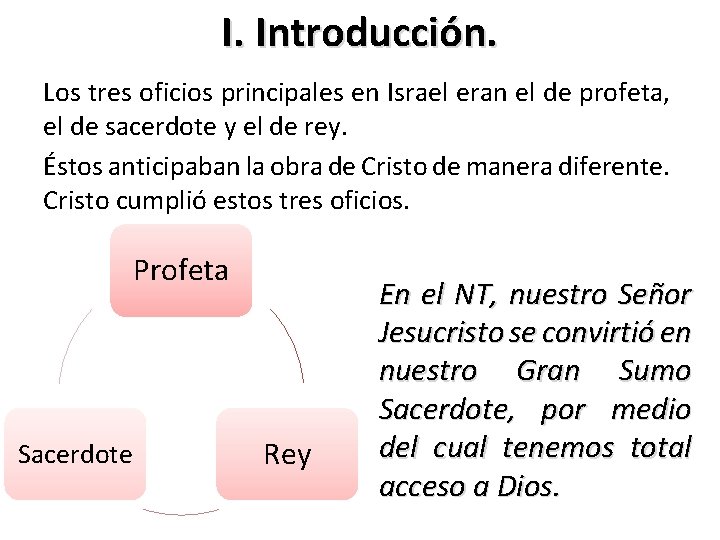 I. Introducción. Los tres oficios principales en Israel eran el de profeta, el de