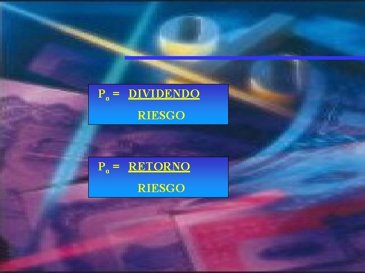 Po = DIVIDENDO RIESGO Po = RETORNO RIESGO 