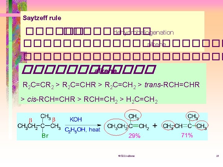 Saytzeff rule ��������� dehydrohalogenation ����������� alkene ����������� �� ������ alkene R 2 C=CR 2
