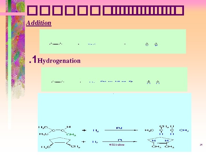 ������ Addition . 1 Hydrogenation 403221 -alkene 14 