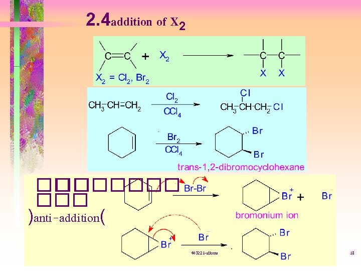 2. 4 addition of X 2 �� ������� )anti-addition( 403221 -alkene 18 