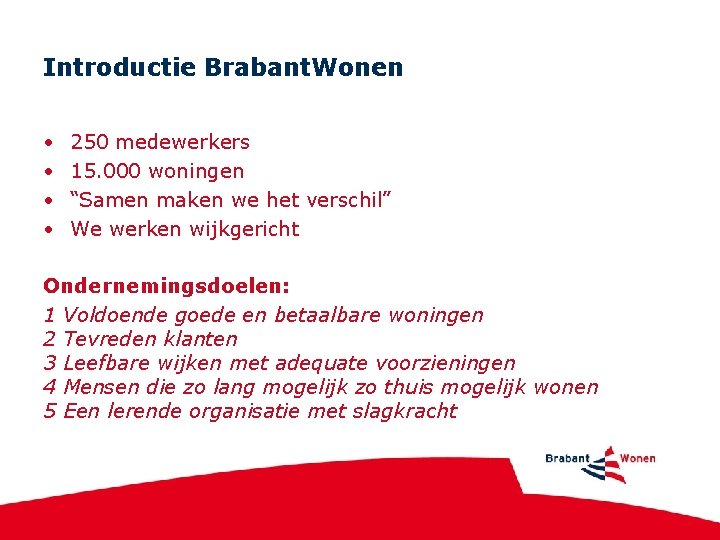 Introductie Brabant. Wonen • • 250 medewerkers 15. 000 woningen “Samen maken we het Introductie Brabant. Wonen • • 250 medewerkers 15. 000 woningen “Samen maken we het