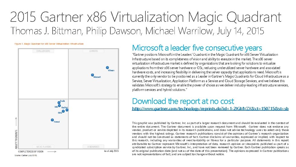 2015 Gartner x 86 Virtualization Magic Quadrant Thomas J. Bittman, Philip Dawson, Michael Warrilow,